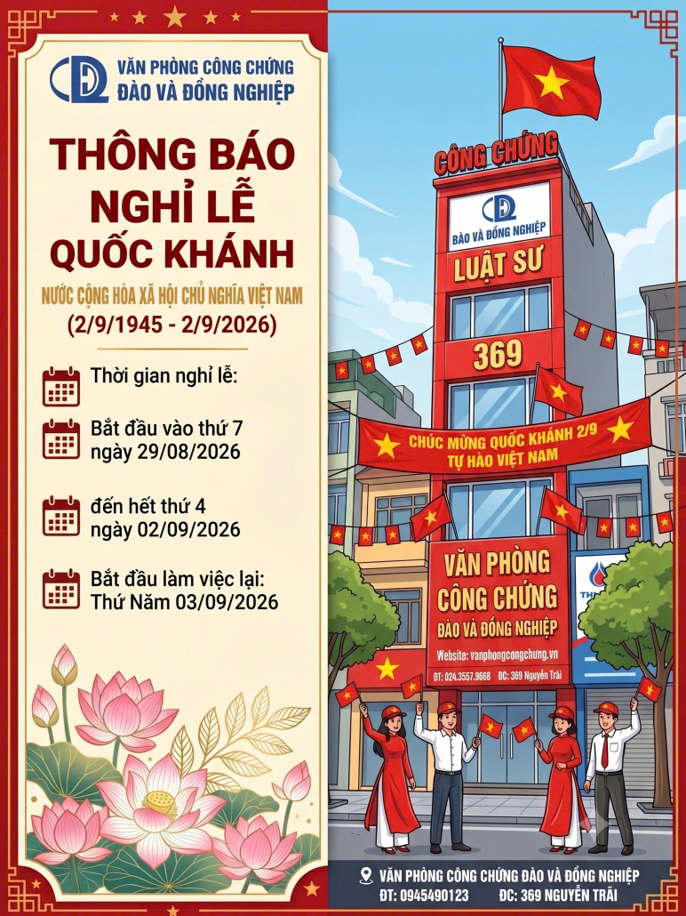 thông báo nghỉ lễ 02/09 văn phòng công chứng